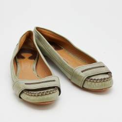 Pre Owned Chloe Light Green Leather Ballet Flats Size 39.5