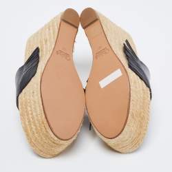 Pre Owned صندل إسبادريل كلوي جلد أسود كعب روكي نعل سميك مقاس 38