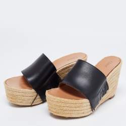 Pre Owned صندل إسبادريل كلوي جلد أسود كعب روكي نعل سميك مقاس 38