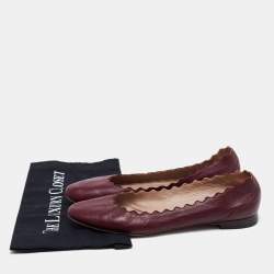 Pre Owned Chloe Burgundy Scalloped Leather Lauren Ballet Flats Size 41
