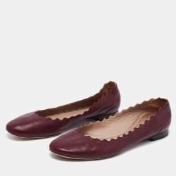 Pre Owned Chloe Burgundy Scalloped Leather Lauren Ballet Flats Size 41