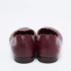 Pre Owned Chloe Burgundy Scalloped Leather Lauren Ballet Flats Size 41