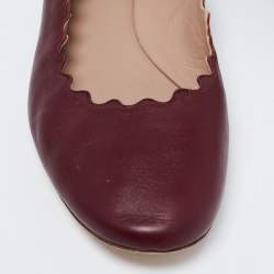 Pre Owned Chloe Burgundy Scalloped Leather Lauren Ballet Flats Size 41