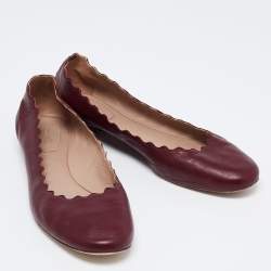 Pre Owned Chloe Burgundy Scalloped Leather Lauren Ballet Flats Size 41