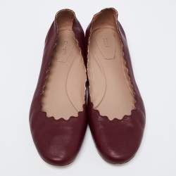 Pre Owned Chloe Burgundy Scalloped Leather Lauren Ballet Flats Size 41