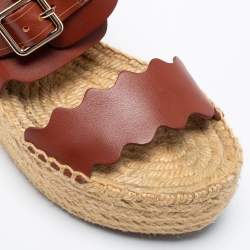 Pre Owned Chloe Brown Leather Lauren Wedge Espadrille Platform Sandals Size 39