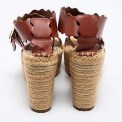 Pre Owned Chloe Brown Leather Lauren Wedge Espadrille Platform Sandals Size 39
