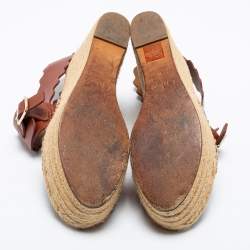 Pre Owned Chloe Brown Leather Lauren Wedge Espadrille Platform Sandals Size 39