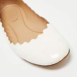 Pre Owned Chloe White Patent Leather Lauren Scalloped Ballet Flats Size 38.5