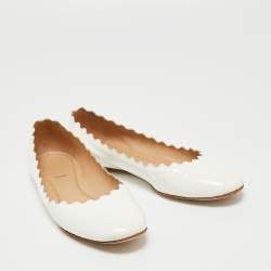 Pre Owned Chloe White Patent Leather Lauren Scalloped Ballet Flats Size 38.5