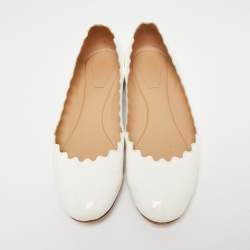 Pre Owned Chloe White Patent Leather Lauren Scalloped Ballet Flats Size 38.5