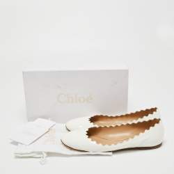 Pre Owned Chloe White Patent Leather Lauren Scalloped Ballet Flats Size 38.5
