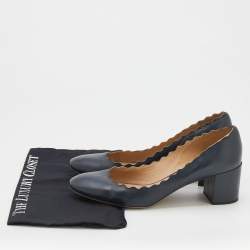 Pre Owned Chloe Grey Leather Lauren Scallop Trim Block Heel Pumps Size 41