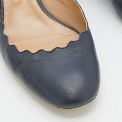 Pre Owned Chloe Grey Leather Lauren Scallop Trim Block Heel Pumps Size 41