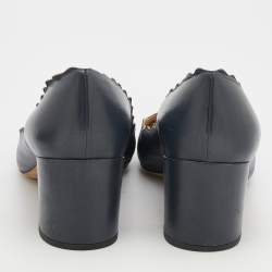 Pre Owned Chloe Grey Leather Lauren Scallop Trim Block Heel Pumps Size 41