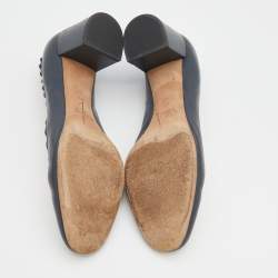 Pre Owned Chloe Grey Leather Lauren Scallop Trim Block Heel Pumps Size 41