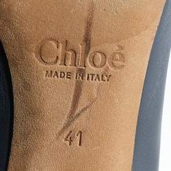 Pre Owned Chloe Grey Leather Lauren Scallop Trim Block Heel Pumps Size 41