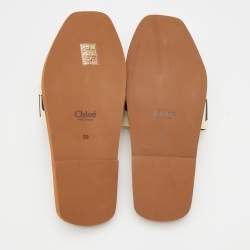 Pre Owned Chloe Cream/Black Nylon Embroidered Woody Flat Sandals Size 39