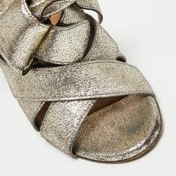 Chloe Light Gold Textured Leather Knot Detail Mules Size 39