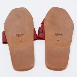 Pre Owned Chloe Red Logo Canvas Woody Flat Slides Size 40