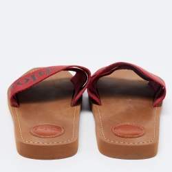 Pre Owned Chloe Red Logo Canvas Woody Flat Slides Size 40
