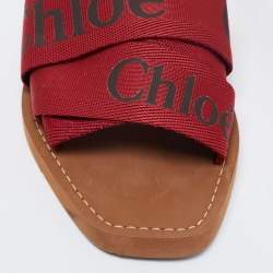 Pre Owned Chloe Red Logo Canvas Woody Flat Slides Size 40