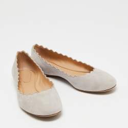 Pre Owned Chloe Light Grey Scalloped Suede Lauren Ballet Flats Size 35.5