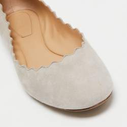 Pre Owned Chloe Light Grey Scalloped Suede Lauren Ballet Flats Size 35.5
