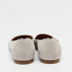 Pre Owned Chloe Light Grey Scalloped Suede Lauren Ballet Flats Size 35.5