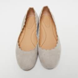 Pre Owned Chloe Light Grey Scalloped Suede Lauren Ballet Flats Size 35.5