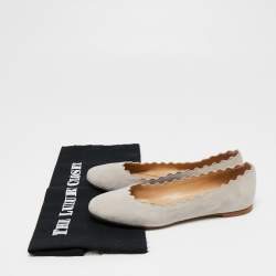 Pre Owned Chloe Light Grey Scalloped Suede Lauren Ballet Flats Size 35.5
