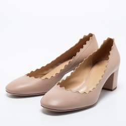 Pre Owned Chloe Dusty Pink Scalloped Leather Lauren Pumps Size 39