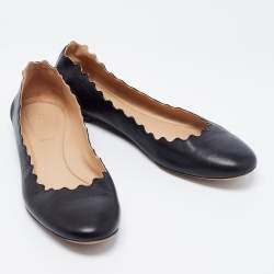 Pre Owned Chloe Black Scalloped Leather Lauren Ballet Flats Size 39