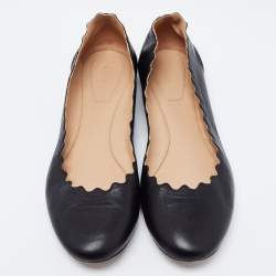 Pre Owned Chloe Black Scalloped Leather Lauren Ballet Flats Size 39