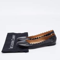Pre Owned Chloe Black Scalloped Leather Lauren Ballet Flats Size 39