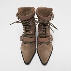 Pre Owned Chloé Rylee Brown Suede And Leather Buckled Ankle Boots Size 40