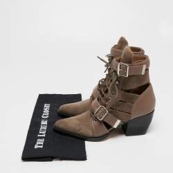 Pre Owned Chloé Rylee Brown Suede And Leather Buckled Ankle Boots Size 40