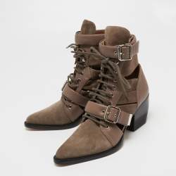 Pre Owned Chloé Rylee Brown Suede And Leather Buckled Ankle Boots Size 40