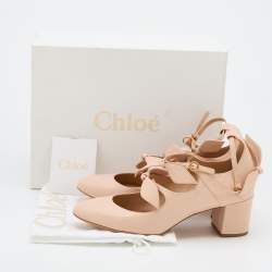Pre Owned Chloe Beige Leather Three Bows Mike Ankle Strap Pumps Size 38