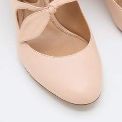 Pre Owned Chloe Beige Leather Three Bows Mike Ankle Strap Pumps Size 38