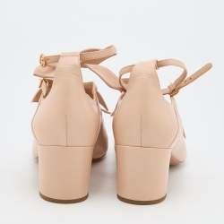 Pre Owned Chloe Beige Leather Three Bows Mike Ankle Strap Pumps Size 38
