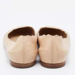 Pre Owned Chloe Beige Leather Lauren Scalloped Ballet Flats Size 36.5