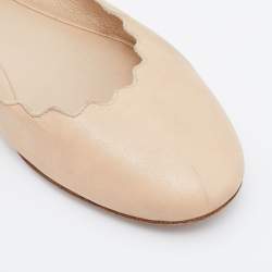 Pre Owned Chloe Beige Leather Lauren Scalloped Ballet Flats Size 36.5