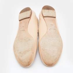 Pre Owned Chloe Beige Leather Lauren Scalloped Ballet Flats Size 36.5