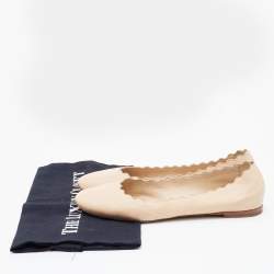 Pre Owned Chloe Beige Leather Lauren Scalloped Ballet Flats Size 36.5