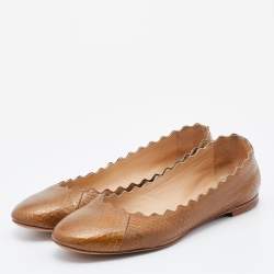 Pre Owned Chloe Metallic Brown Snakeskin Embossed Leather Lauren Ballet Flats Sie 37