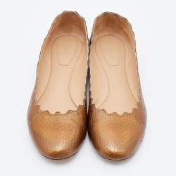 Pre Owned Chloe Metallic Brown Snakeskin Embossed Leather Lauren Ballet Flats Sie 37