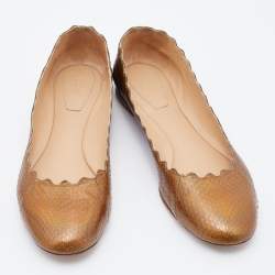 Pre Owned Chloe Metallic Brown Snakeskin Embossed Leather Lauren Ballet Flats Sie 37
