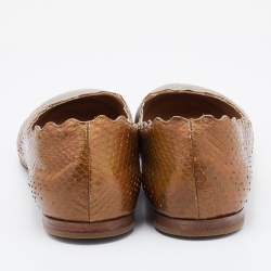 Pre Owned Chloe Metallic Brown Snakeskin Embossed Leather Lauren Ballet Flats Sie 37