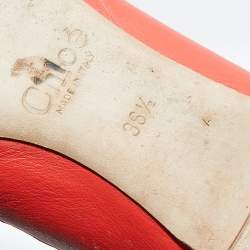 Chloe Coral Red Leather Lauren Scalloped Ballet Flats Size 36.5